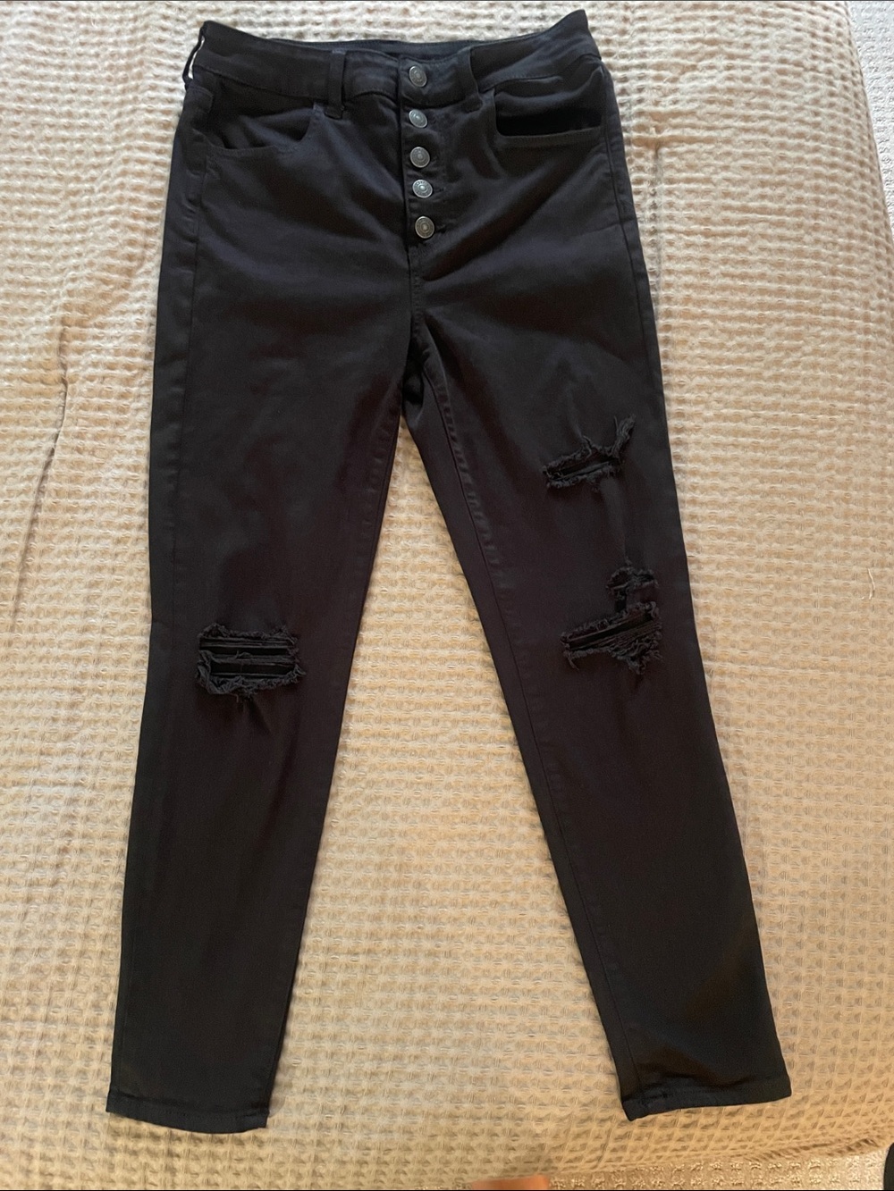 American Eagle Outfitters Black Distressed Skinny Jeans 8X-Short